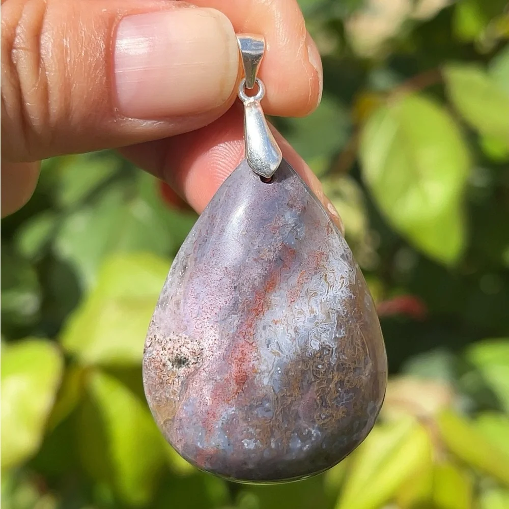Sterling silver‎ 925 stamped purple colorful moss agate pendant